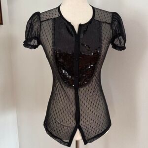 Sequin Micro Mesh Button Down Top